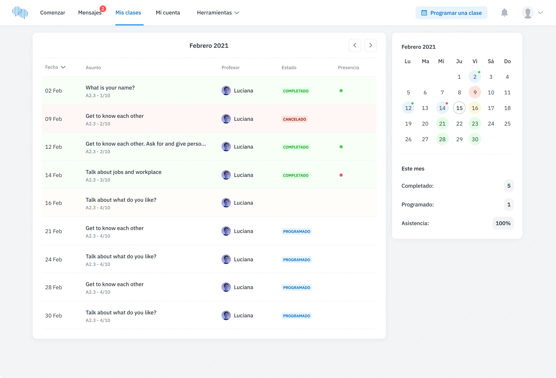 ESPACIO PARA ESTUDIANTES - Mis lecciones