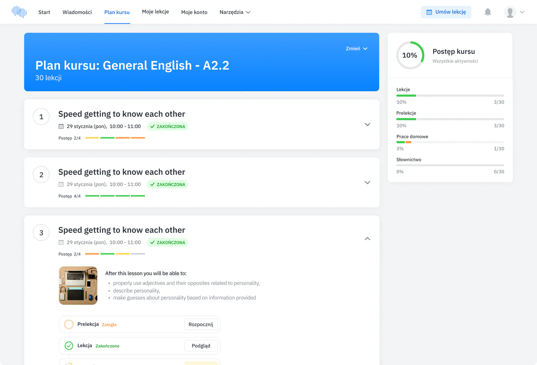 Native Speaker - Plan kursu